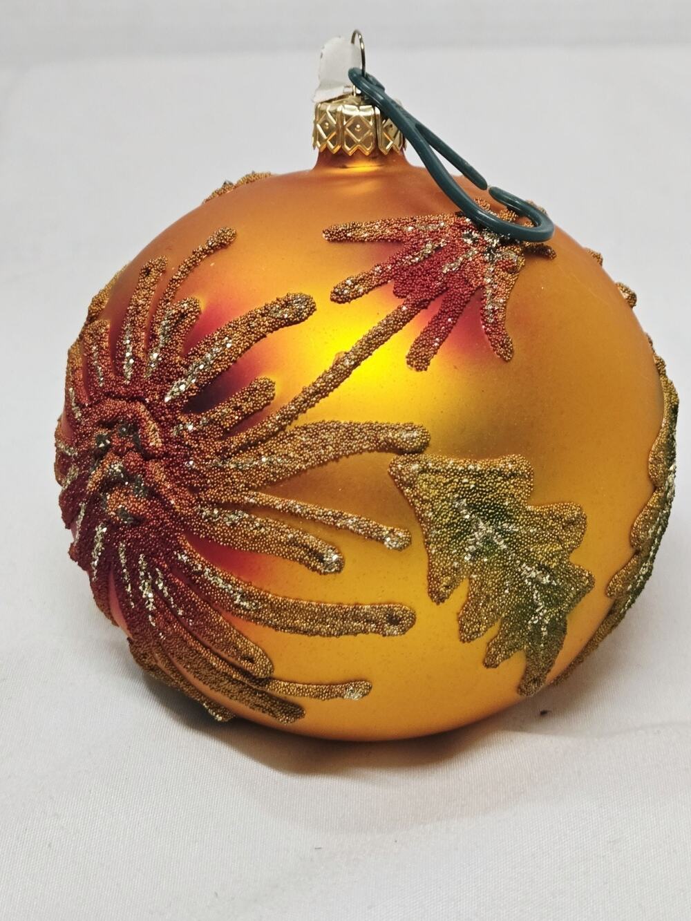 Vintage Amber Gold Blown Glass Ornament Hand Made Christmas Royal Decor